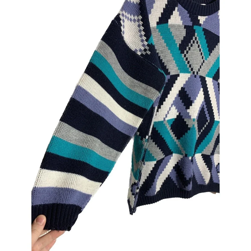 Clifton Place Vintage 90s Unisex Size L Geometric Twee Chunky Knit Sweater